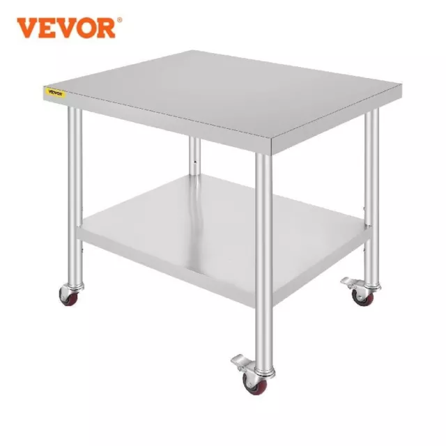Stainless Steel Table With 4 Caster Wheels & Backsplash Loads Up to 100KG-300KG