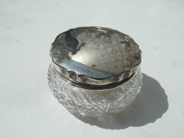 Birmingham 1939 Sterling Silver Mounted & Cut Glass Vanity Storage Jar / Box