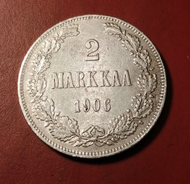 *Finland  * 2 markkaa  * 1906 * Silver *typ.II *Nikolai  II *Cond. EF-very nice