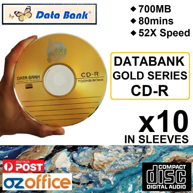PREMIUM 10 x DATA BANK CD GOLD Blank CD-R 80min Recordable Disc TDK CD Quality