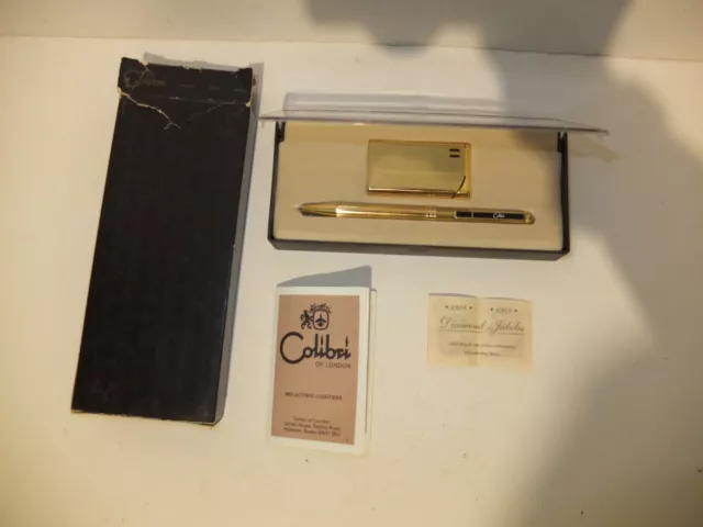 Vintage COLIBRI OF LONDON MOLECTRIC LIGHTER AND PEN SET 1988 BOX MANUALS