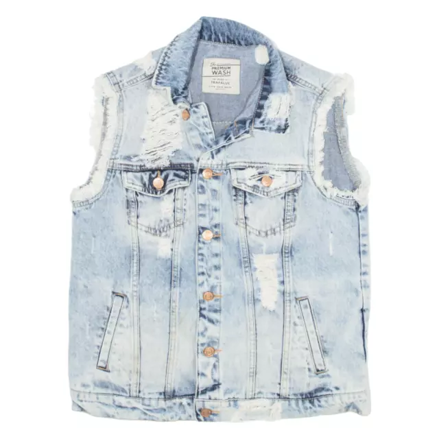 ZARA TRAFALUC Distressed Womens Denim Waistcoat Blue M