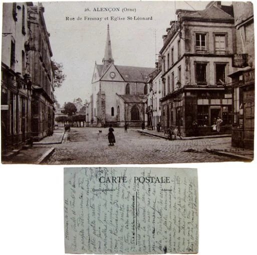 Alençon rue de Fresnay church of Saint Léonard 1922 cpa 61 orne
