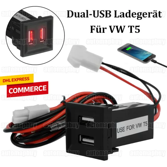 Schnell Auto KFZ Dual USB Ladegerät LED Buchse Licht Telefon Steckdose Für VW T5