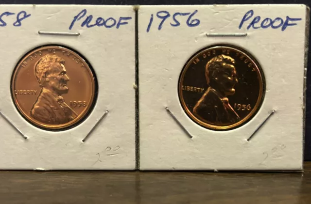 PROOFS  2-Coins 1958-1956 Lincoln Wheat Cent  Scarce  Choice Gem Proof  Lustrous