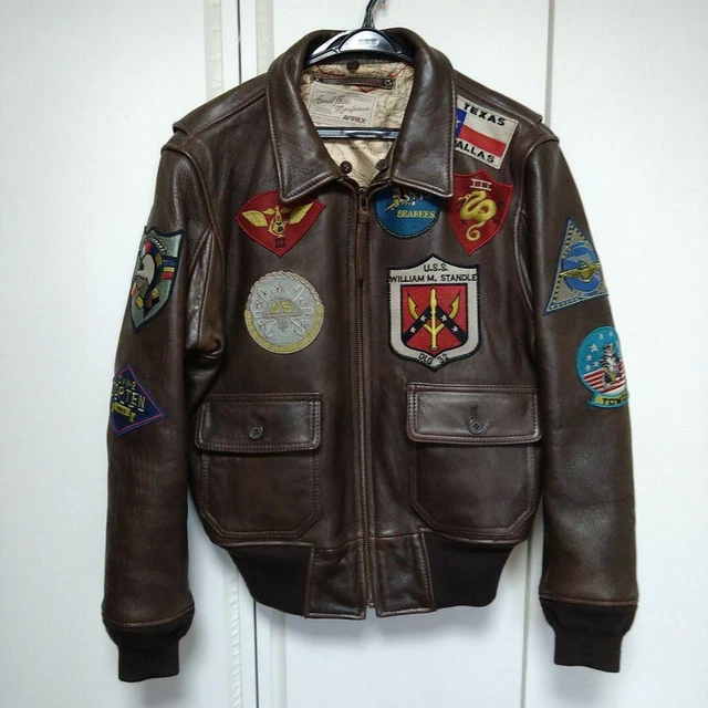 AVIREX G1 TOP Gun Brown Navy Leather Flight Bomber Jacket US size M