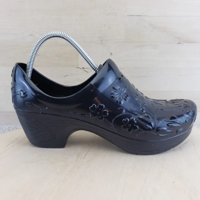 Dansko Pixie Women's Size 10 Black Rubber Floral Slip Resistant Clogs Shoes