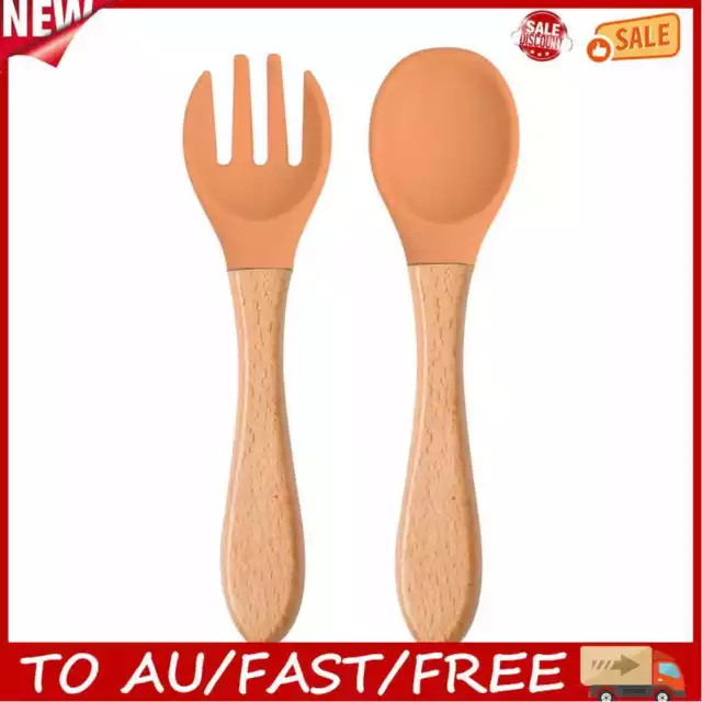 Baby Wooden Silicone Feeding Spoon Toddlers BPA-free Tableware (25)