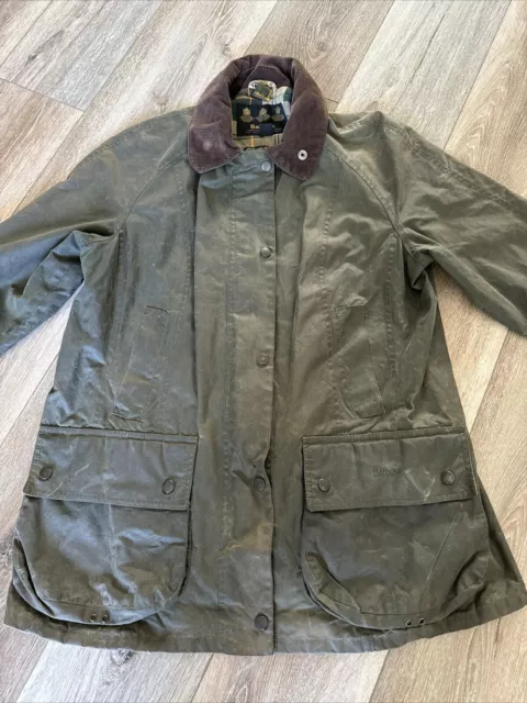 BARBOUR BEADNELL WAXED Cotton Jacket Womens Olive Green Size 12 $125.00 ...