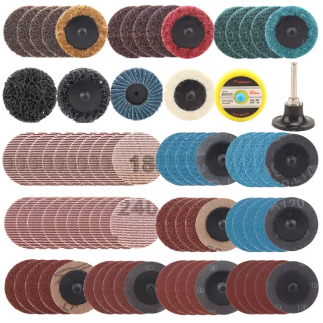 81Pcs/set 2'' Sanding Roll Disc Roll Lock Surface Coarse Pads Polishing Kit NEW