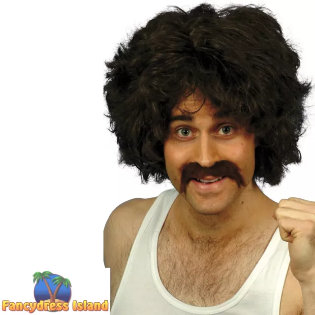 Smiffys Retro Scouser Curly Perm 118 118 Wig & Tash Adults Fancy Dress