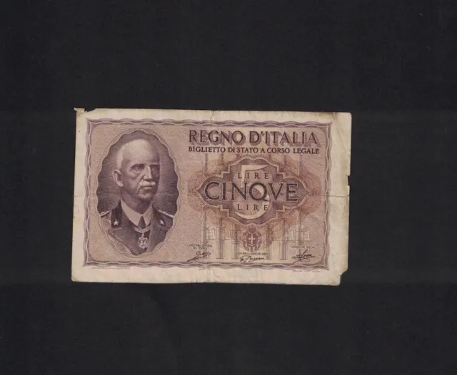Italy  Italia 5 Lire 1940 P-28 Circulated, See Scans