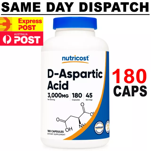 Nutricost D Aspartic Acid DAA 3000mg 180 Capsules Premium Quality FAST SHIPPING