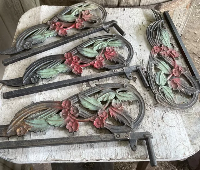 4 Antique Victorian Art Deco Swing Arm Curtain Rods BRACKETS Original Paint