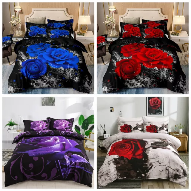 Rose Floral Quilt Duvet Doona Cover Set Double Queen Super King Size Bedding AU