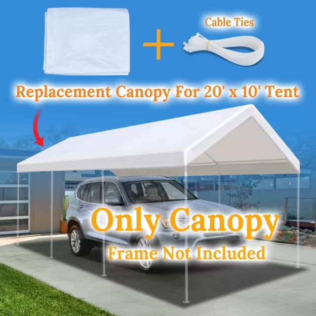 Carport Tent Replacement Canopy for 10x20' Garage COVER ONLY w Cable Ties Cords