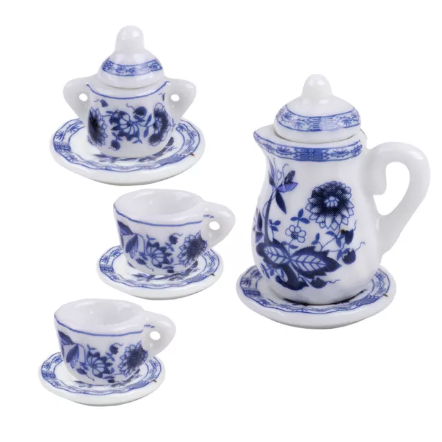 1/12th Dining Ware China Ceramic Tea Set Dolls House Miniatures Blue Flower 2