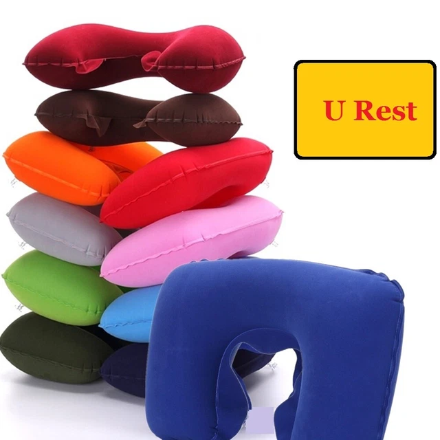 Portable Inflatable Flight Pillow Neck U Rest Air Cushion PVC Flocking Pillow