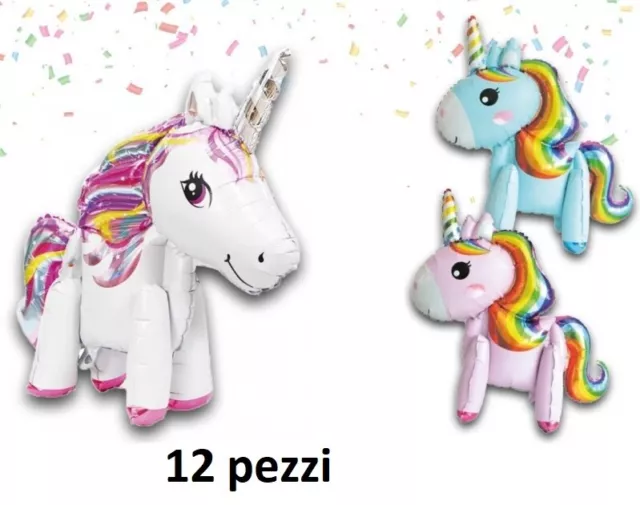 Set 12 Pezzi Palloncini A Forma Di Unicorno Feste Party Compleanno Bambini bal
