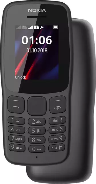 Nokia 106 (Dual SIM) entsperrtes Telefon - dunkelgrau Farbe + £10 Guthaben mit KOSTENLOSER SIM 2