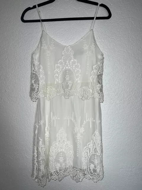 DOLCE VITA White Lace Embroidered Floral Mini Dress X-Small Lace 100% Silk C1