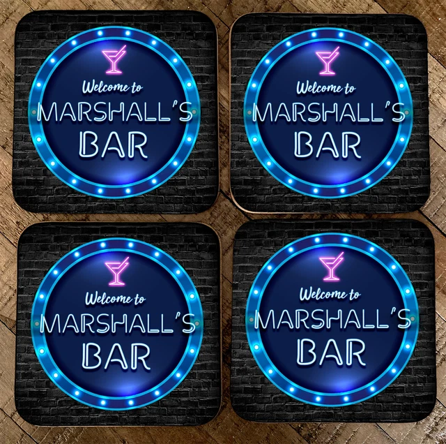Personalizzato Barrette Sottobicchiere Tappetini - Set Di 4 Neon Blu Effetto