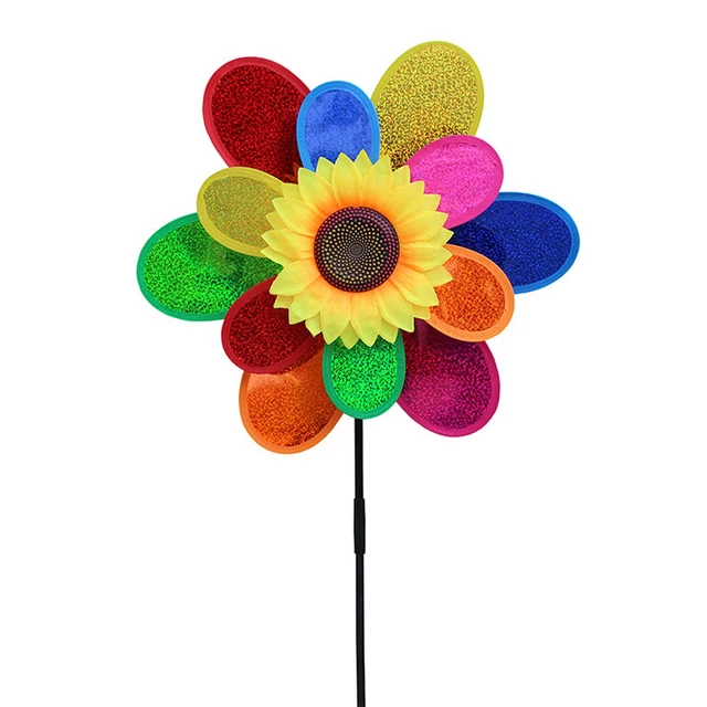 Garden Decor Insert Craft Sunflower Windmill Double Layer Lawn Kids Toy Stakes
