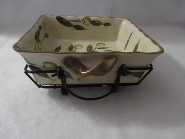 3 Pc Set Temptations Square Handled Bakeware 8.5" White/Green/Yellow 2 Quart EUC