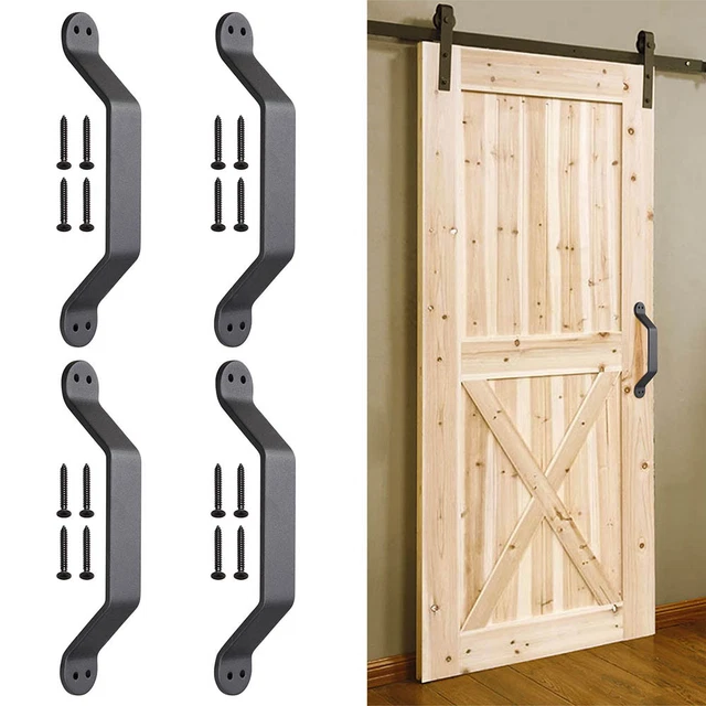 4pc 9" Barn Handle Cast Iron Pull Gate Shed Cabinet Matte Black for Sliding Door