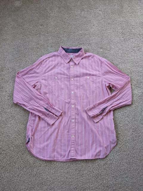 Gap Button Up Shirt Mens XL Pink White Pinstriped Long Sleeve Cotton Casual