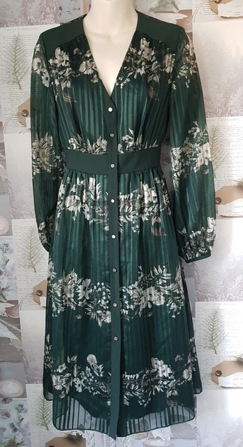 Ted Baker Delyla Dark Green Meadow Sweep Long Sleeve Midi Dress Size 5 UK 16 New