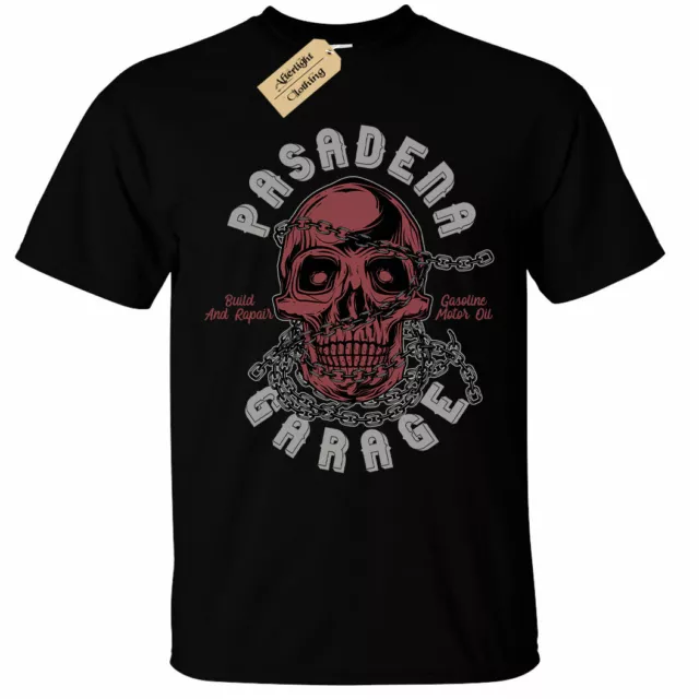 Pasadena Garage T-shirt Uomo Teschio Biker Motociclista Abbigliamento Moto