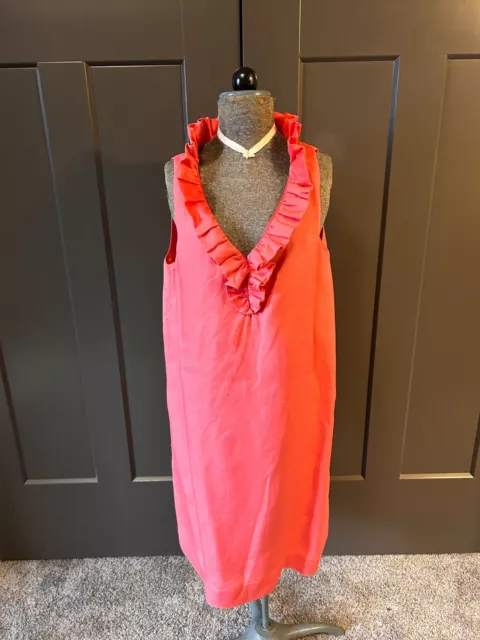 Kate Spade Linen Dress Salmon Red Orange Ruffle Sleeveless Size 6