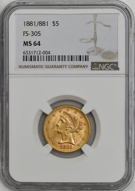 1881/881 $5 Gold Liberty RPD FS-305 MS64 NGC 946508-64