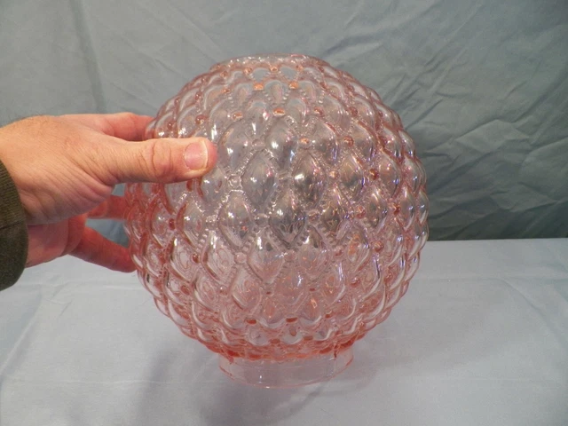 Pink Glass Diamond Quilt Ball Lamp Globe Shade 8" Wide 4" Fitter 2