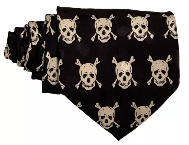 Addiction Hand Made 100% SILK Men's Black Skulls Designer Tie 60" x 3.5"