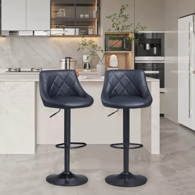 Set of 2 Bar Stools Swivel Gas Lift Adjustable Height Mid-Back Barstool Chair