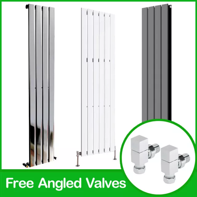 Tall Upright Vertical Flat Panel Designer Radiators With Free Angled Valves