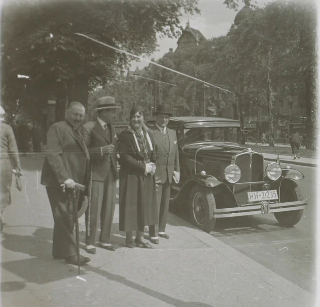 Allemagne Famille Voiture ancienne Photo Plaque de verre Stereo Vintage c1935