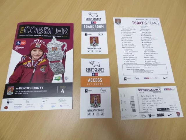 NORTHAMPTON TOWN vs DERBY COUNTY FAC | PROGRAMME | TEAMSHEET | TICKET | PASSES