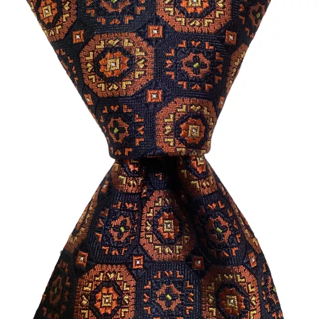 BRIONI Mens 100% Silk XL Necktie ITALY Luxury Designer Geometric Gray/Orange NEW