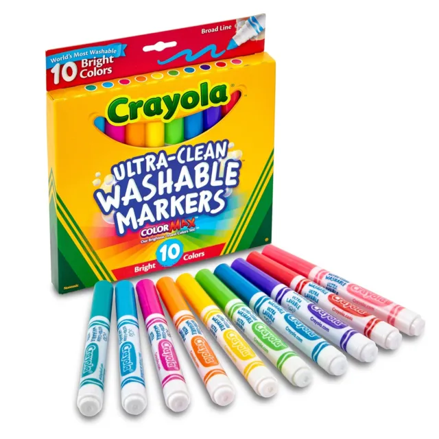 Crayola Ultra-Clean Color Max Broad Line Washable Markers Bright Colors 10/Pkg