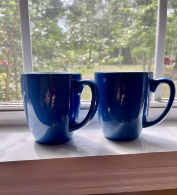 CORELLE COORDINATES STONEWARE 10 OZ.  Medium BLUE 4” COFFEE MUGS (SET OF 2) Cups