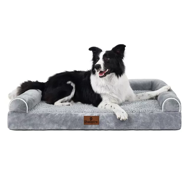 SheSpire Grey Orthopedic Memory Foam Dog Bed Pet Bolster Sofa w/ Removable Cover