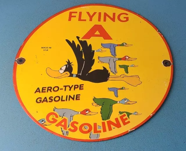 Vintage Flying A Gasoline Sign - Aviation Ducks Porcelain Gas Service Pump Sign
