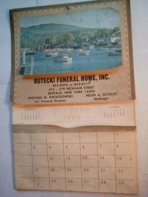 Calendario de funeraria 1977 vintage