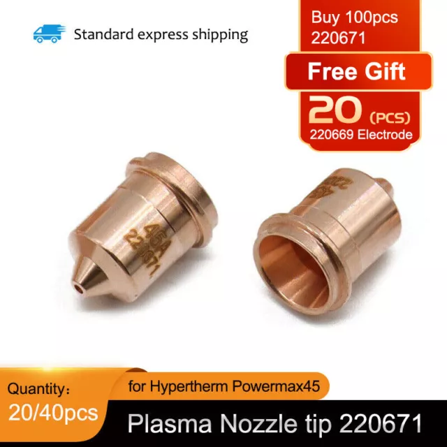 20/40pcs Plasma Cutter Nozzle Tips 220671 For Hypertherm Powermax45 Plasma torch