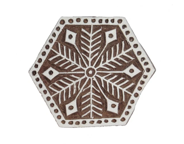 Weihnachtsschneeflocke sechseckiger Stempel 6 cm indisch handgeschnitzt Holzdruckblock
