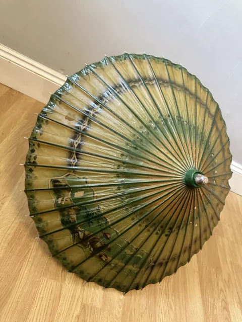 VINTAGE ORIGINAL- Wooden Bamboo Asian Oriental Chinese Umbrella Parasol