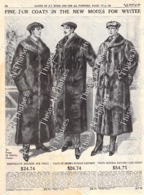 Vtg Paper Ad Men's Fur Coats Womens Skirts Football Edwardian Fashion 1911 Macy'